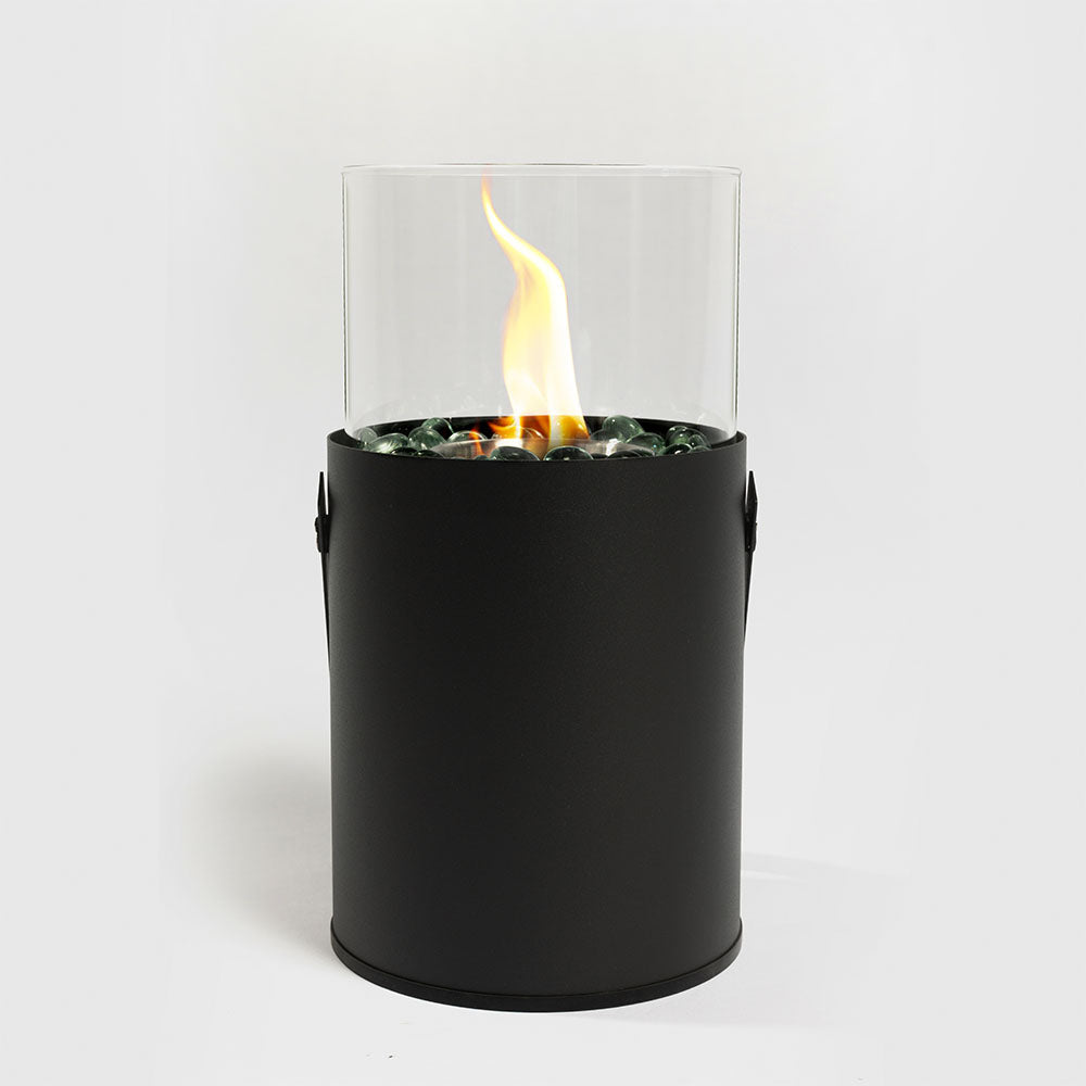 Gel / Ethanol Tabletop Fire pit with Lockable Handle and Tempered Glass Flame Guard Black