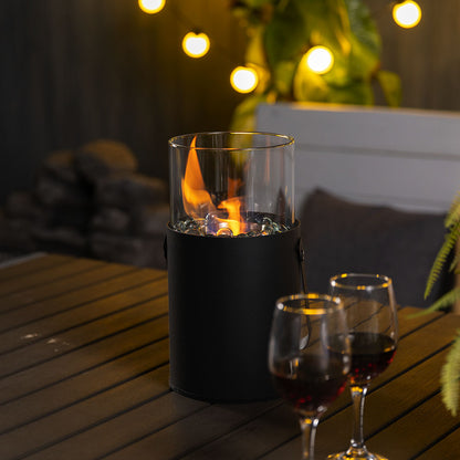 Gel / Ethanol Tabletop Fire pit with Lockable Handle and Tempered Glass Flame Guard Black