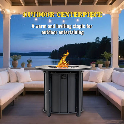 AJ Enjoy 30'' Round Propane/Natural Gas Fire Pit Table, Black