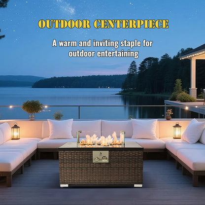 AJ Enjoy 32'' Rectangular Wicker Propane/Natural Gas Fire Pit Table, 3 Colors