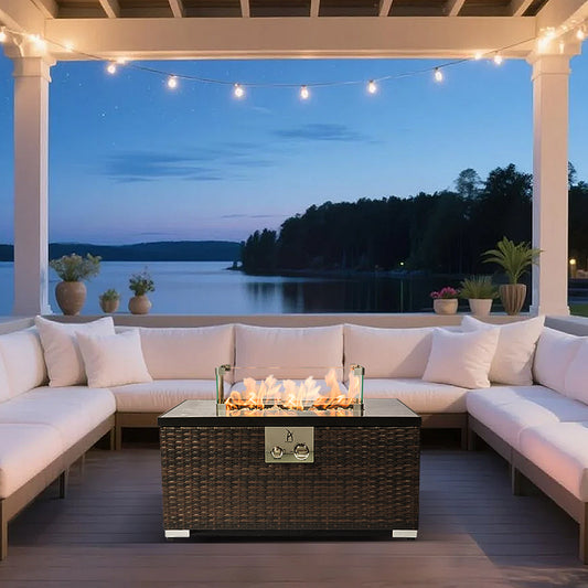 AJ Enjoy 32'' Rectangular Wicker Propane/Natural Gas Fire Pit Table, 3 Colors