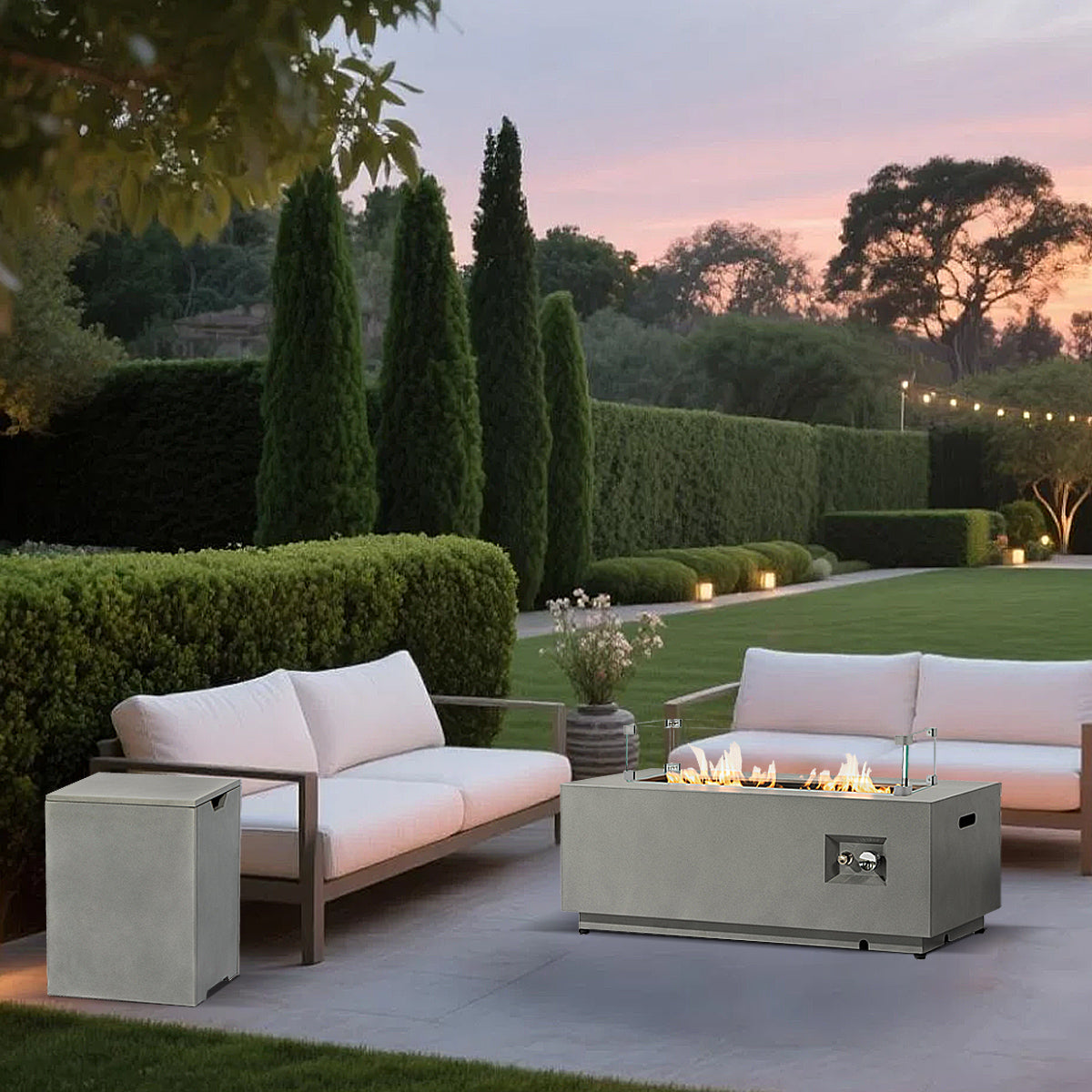 AJ Enjoy 42'' 2-Piece Rectangular Steel Propane/Natural Gas Fire Pit Table Set