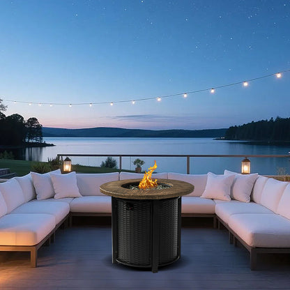 AJ Enjoy 30'' Round Wicker Propane/Natural Gas Fire Pit Table, 2 Colors