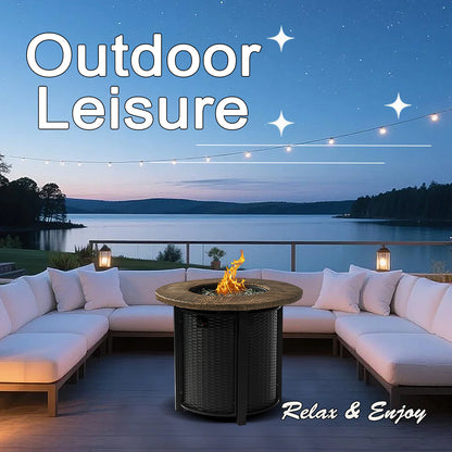 AJ Enjoy 30'' Round Wicker Propane/Natural Gas Fire Pit Table, 2 Colors