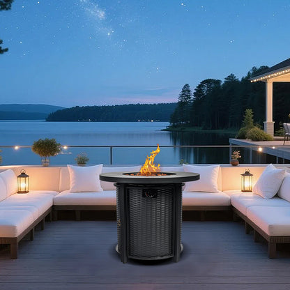 AJ Enjoy 30'' Round Wicker Propane/Natural Gas Fire Pit Table, 2 Colors