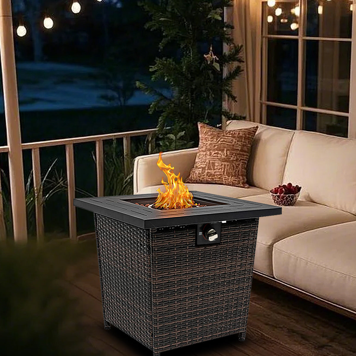 AJ Enjoy 28'' Square Wicker Propane/Natural Gas Fire Pit Table