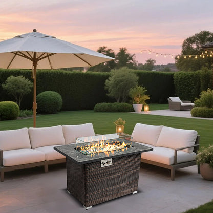 AJ Enjoy 44'' Rectangular Wicker Propane/Natural Gas Fire Pit Table with Glass Wind Guard