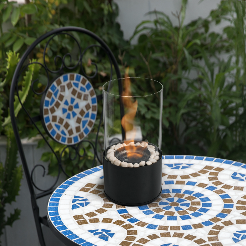 Indoor/Outdoor Portable Tabletop Fireplace Clean-Burning Bio Ethanol Ventless Fireplace - Small - with glass wind guard