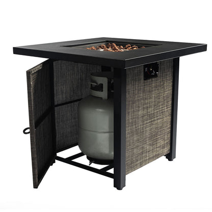 Outdoor Gas FirePit Table 28 Inch Propane Fire Pit Table 50,000 BTU with Free Lava Rock and Tabletop Lid, Square Outdoor Table for Patio and Garden