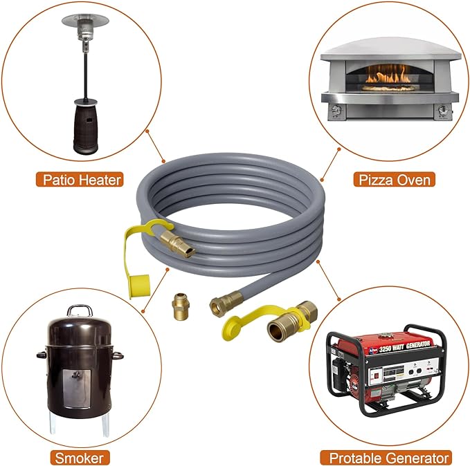 Natural Gas Conversion Kit for LP Fire Pit, Pizza Oven, Patio Heater and More Outdoor Appliance, 10 Feet Gas Line,7/16”
