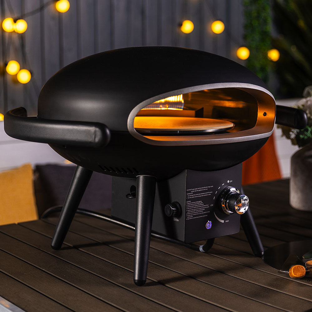 12"  Black Warrior Outdoor Gas Pizza Oven with Automatic Rotating Pizza Stone - Portable Propane Pizza Ovens for Outside - Professional Pizza Grilling Stove for Outdoor Kitchen