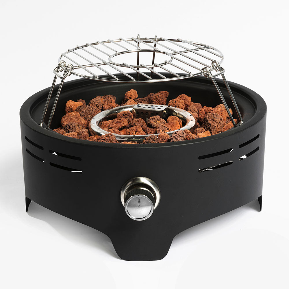 15'' Round Camping fire Pit with Lcokable Cover Lid as Portable Handle, 40,000 BTU Round Tabletop Propane/Natural Gas Fire Pit, Black