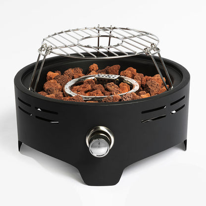15'' Round Camping fire Pit with Lcokable Cover Lid as Portable Handle, 40,000 BTU Round Tabletop Propane/Natural Gas Fire Pit, Black