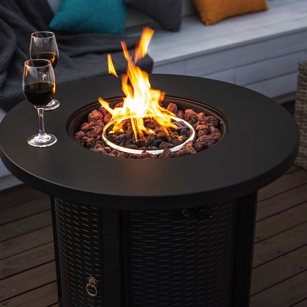 Outdoor Round Wicker Propane/Natural Gas Fire Pit Table, 50,000 BTU Steel Gas FirePit&nbsp; with Steel Lid