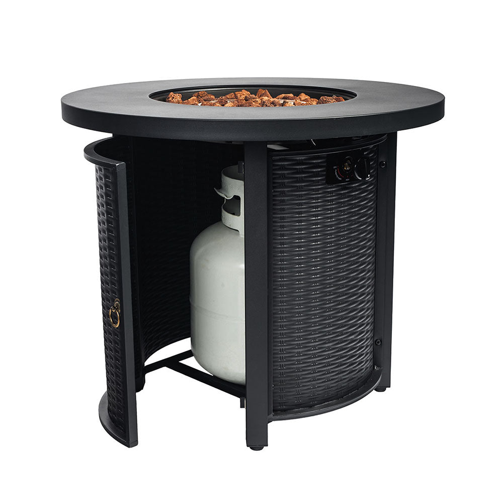 Round Propane Fire Pit Table Gas Firepit 30 Inch 50,000 BTU with Fire Glass Cover Lid for Patio, Garden, Backyard and Porch
