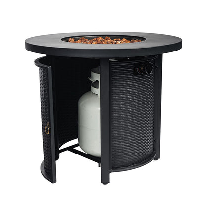Outdoor Round Wicker Propane/Natural Gas Fire Pit Table, 50,000 BTU Steel Gas FirePit&nbsp; with Steel Lid