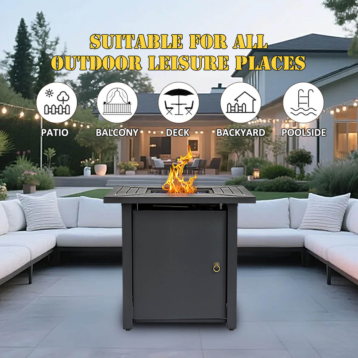 AJ Enjoy 30'' Square Propane/Natural Gas Fire Pit Table, Black