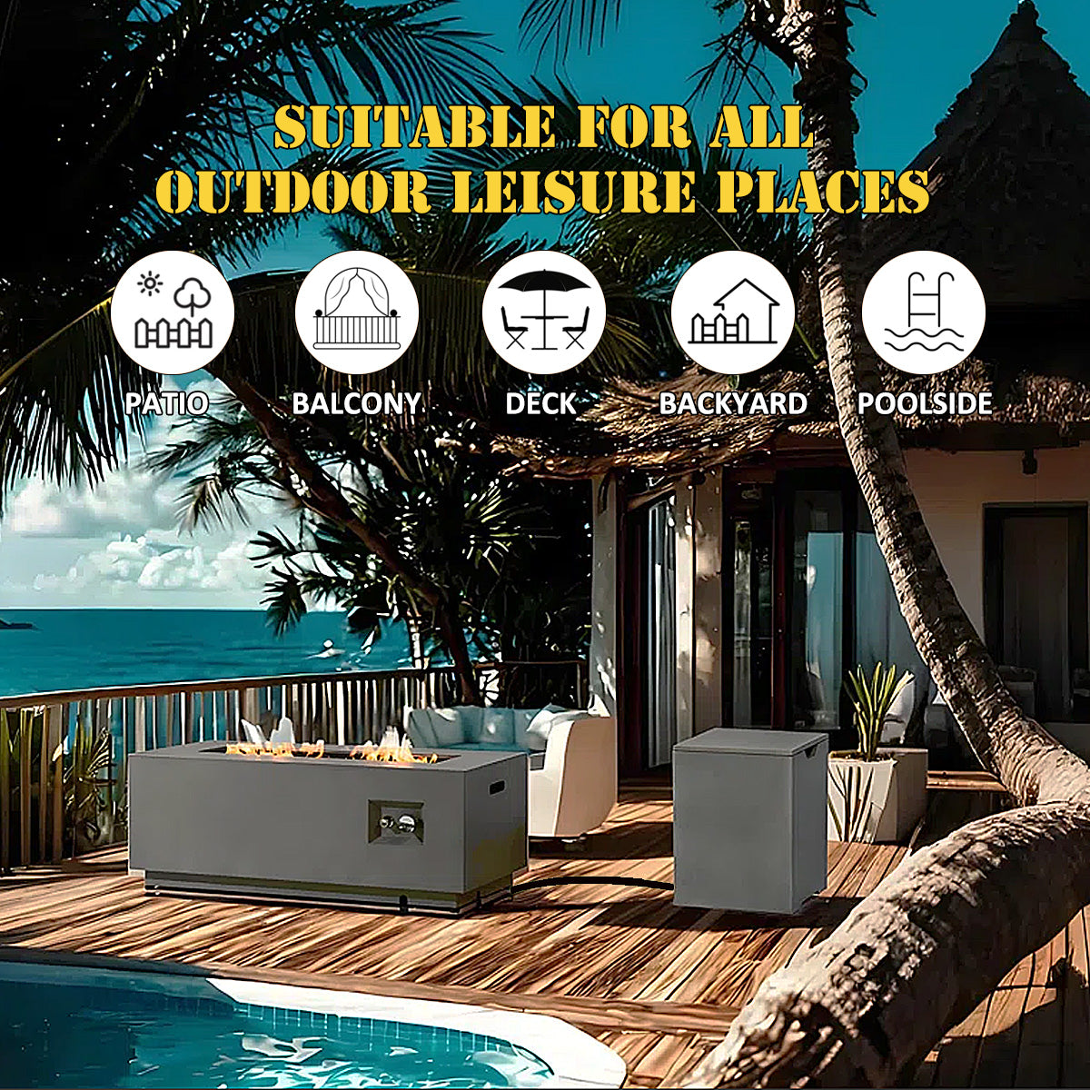 AJ Enjoy 42'' 2-Piece Rectangular Steel Propane/Natural Gas Fire Pit Table Set