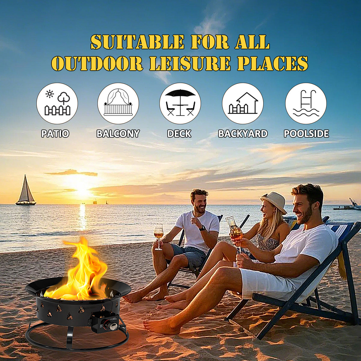 AJ Enjoy 19'' Round Propane Camping Fire Pit