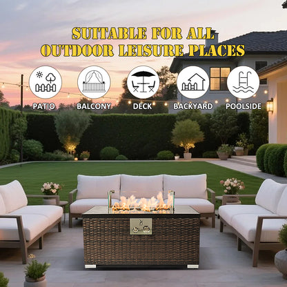 AJ Enjoy 32'' Rectangular Wicker Propane/Natural Gas Fire Pit Table, 3 Colors