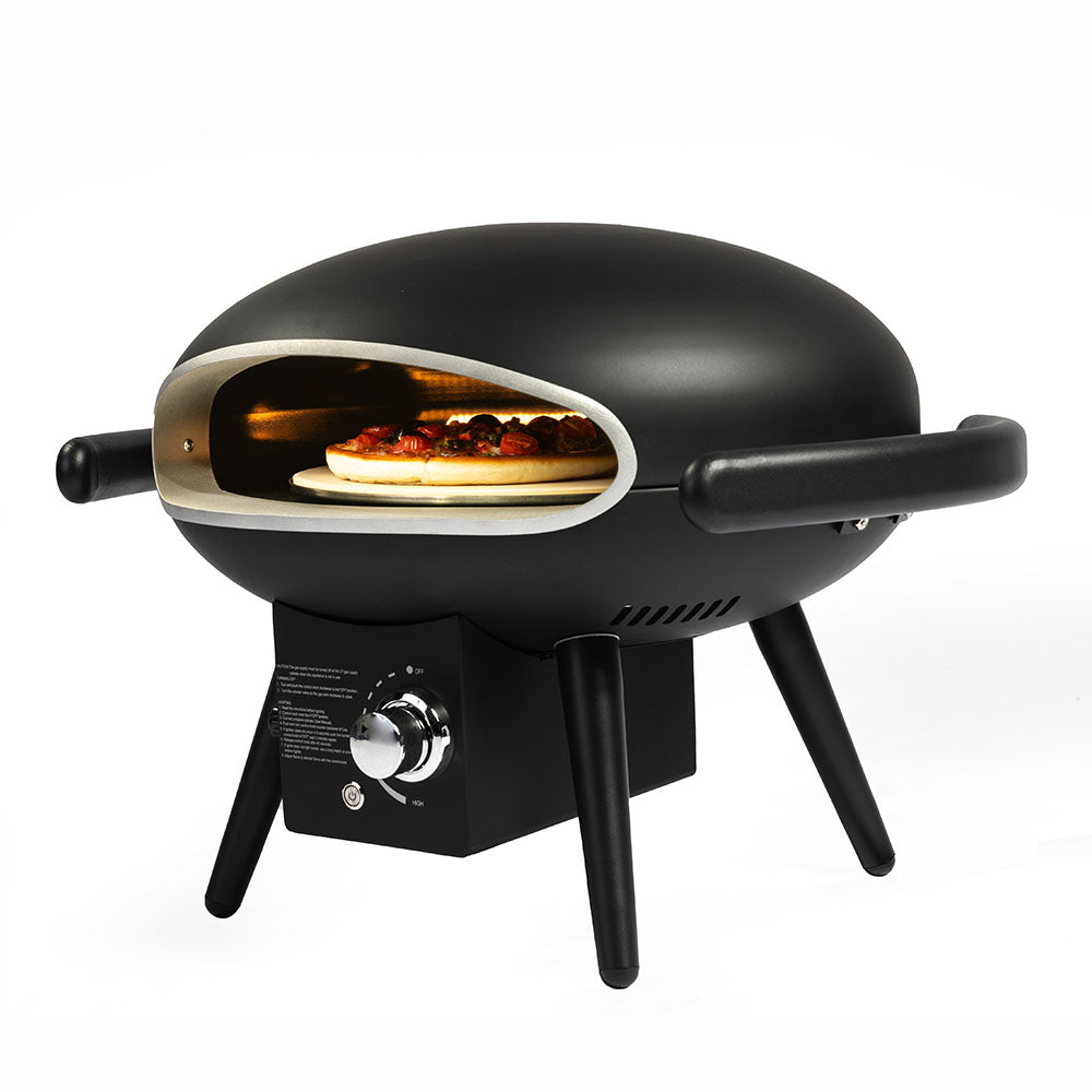 12"  Black Warrior Outdoor Gas Pizza Oven with Automatic Rotating Pizza Stone - Portable Propane Pizza Ovens for Outside - Professional Pizza Grilling Stove for Outdoor Kitchen