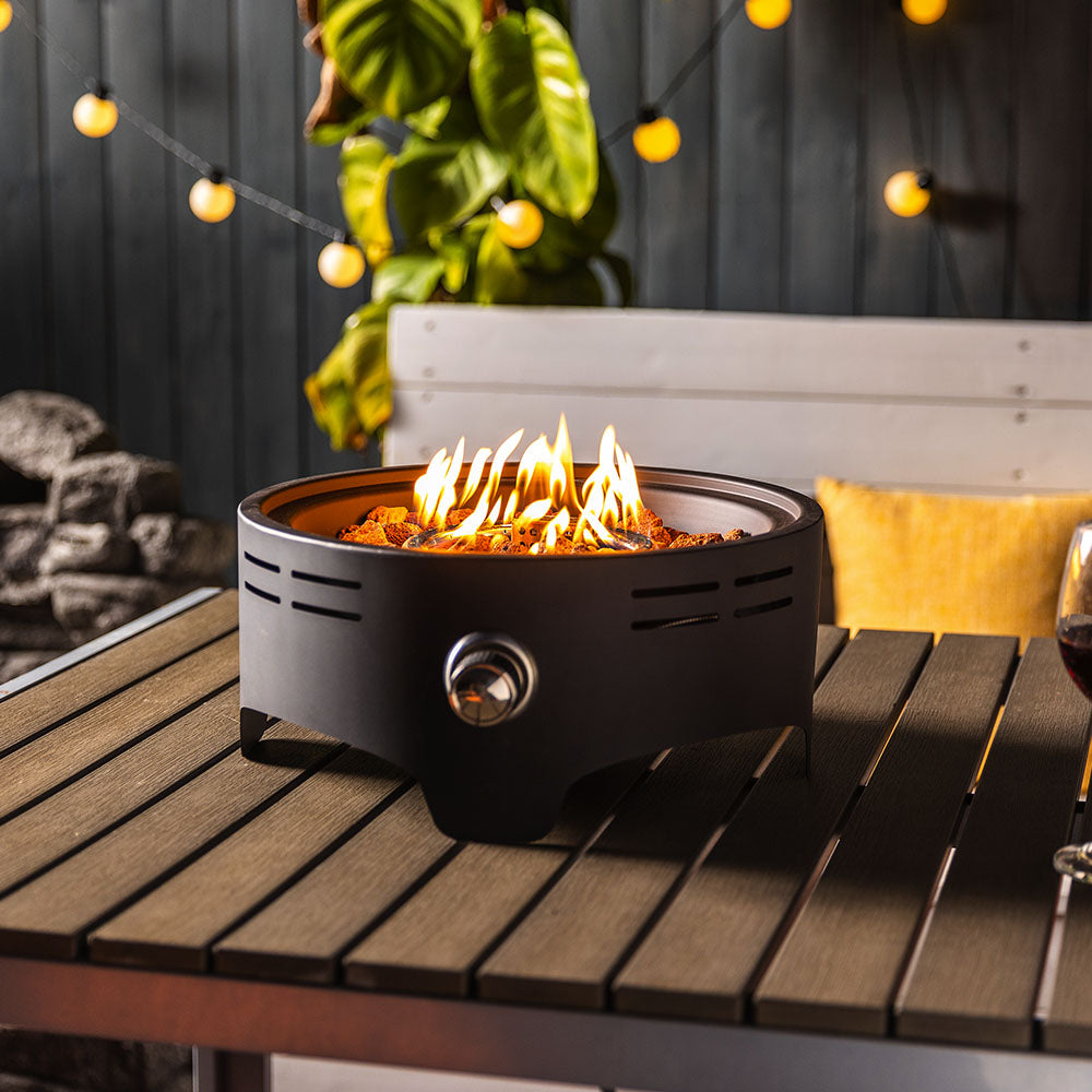 15'' Round Camping fire Pit with Lcokable Cover Lid as Portable Handle, 40,000 BTU Round Tabletop Propane Gas Fire Pit, Black