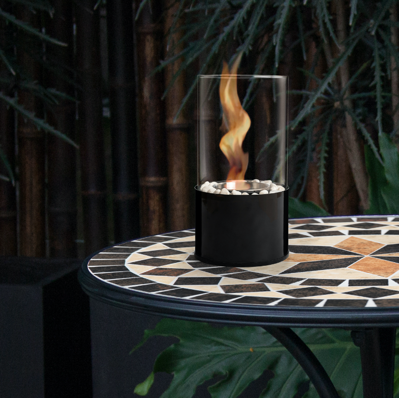Indoor/Outdoor Portable Tabletop Fireplace Clean-Burning Bio Ethanol Ventless Fireplace - Small - with glass wind guard
