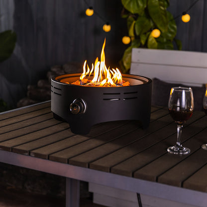 15'' Round Camping fire Pit with Lcokable Cover Lid as Portable Handle, 40,000 BTU Round Tabletop Propane/Natural Gas Fire Pit, Black