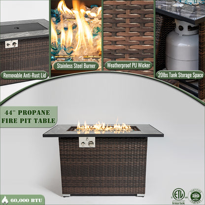 AJ Enjoy 44'' Rectangular Wicker Propane/Natural Gas Fire Pit Table with Glass Wind Guard