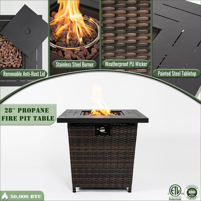 AJ Enjoy 28'' Square Wicker Propane/Natural Gas Fire Pit Table