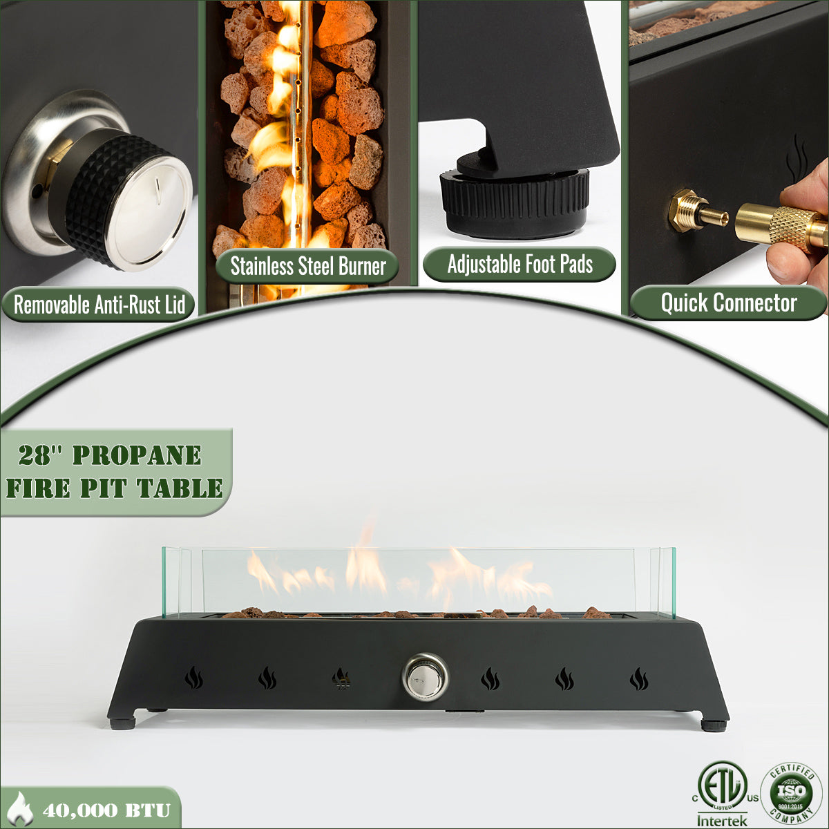 AJ Enjoy 28'' Rectangular Propane Gas Tabletop Fire Pit