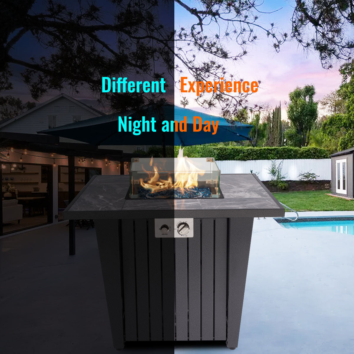 32" Propane Fire Pit Table with Marble Tabletop and 50,000 BTU Output - Sleek and Modern Design for Outdoor Heating and Entertainment
