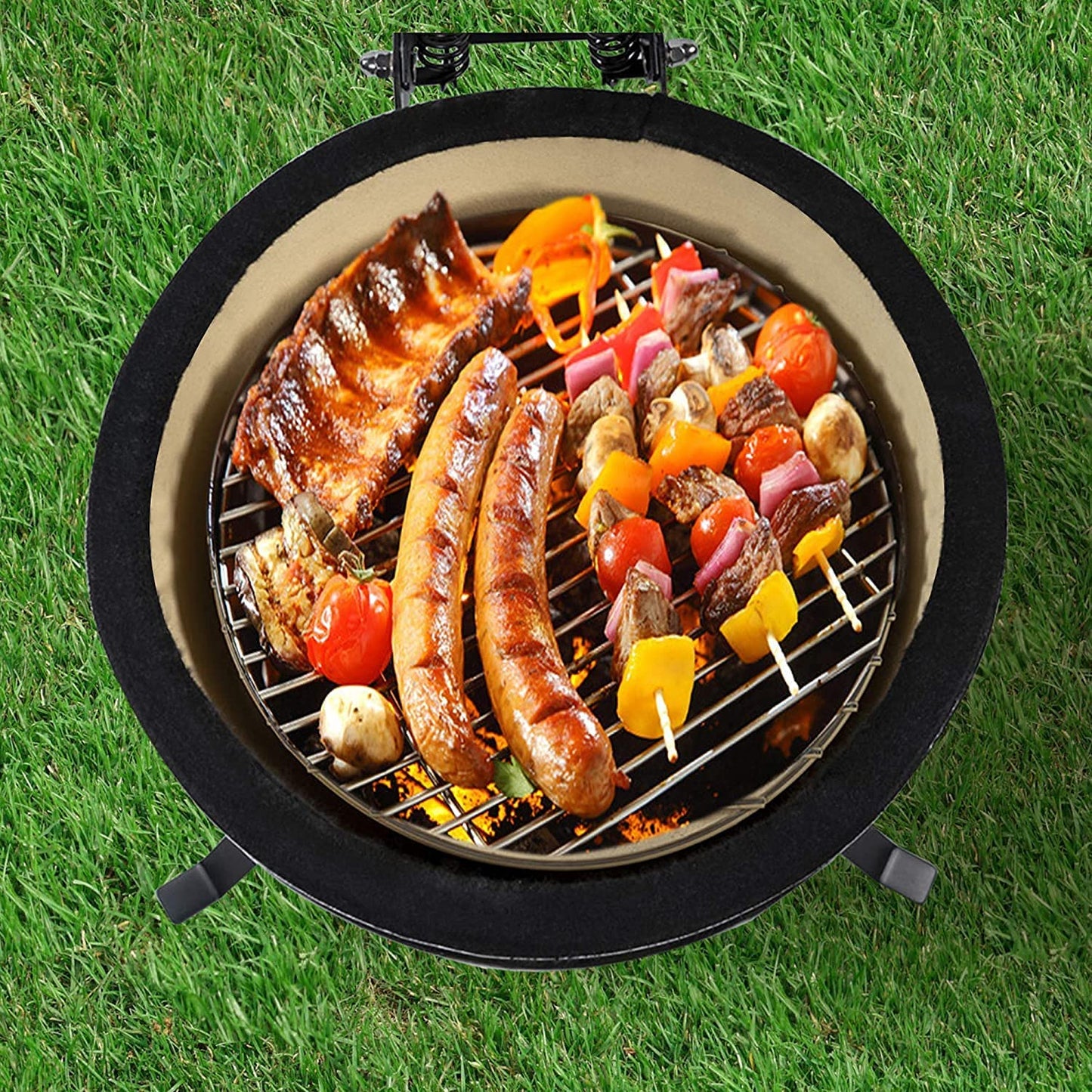 15 Inch Mini Kamado Grill Garden Ceramic Grills BBQ Smoker without Side Table-Matte black
