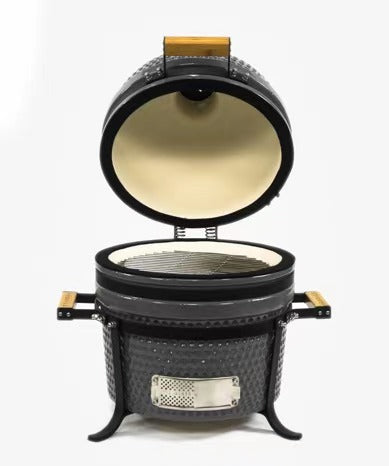 15 Inch Mini Kamado Grill Garden Ceramic Grills BBQ Smoker without Side Table-Matte black