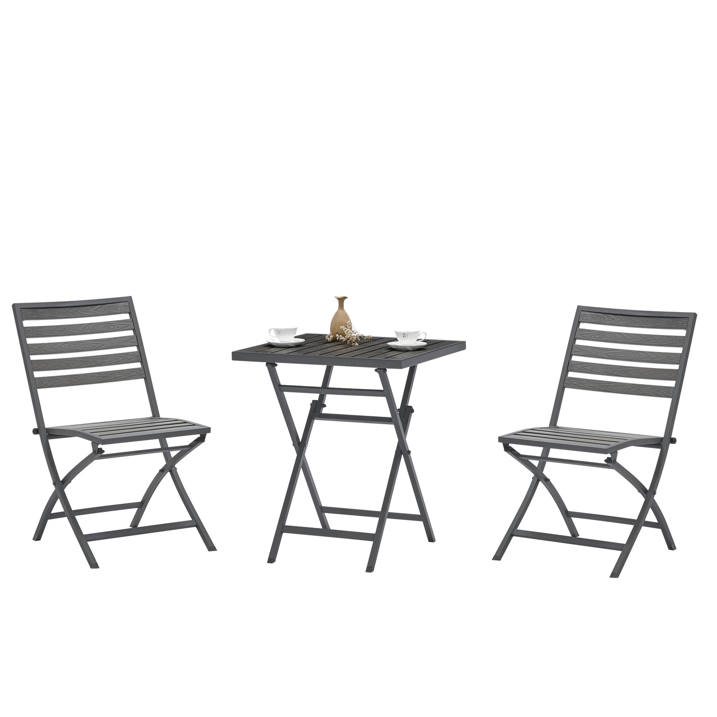 3-Piece All-Weather Folding Table and Chair Plastic Wood Outdoor