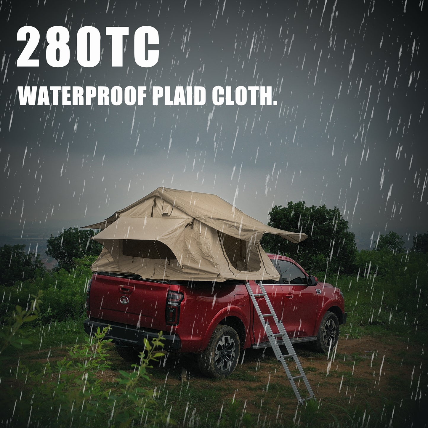 The roof tent with 280TC 2000 waterproof lattice cloth for using as a Camping Necessity A Mobile Home