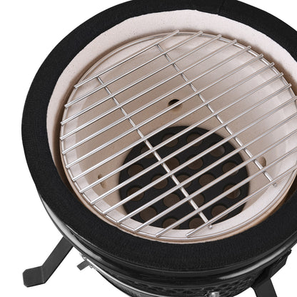 15 Inch Mini Kamado Grill Garden Ceramic Grills BBQ Smoker without Side Table-Matte black