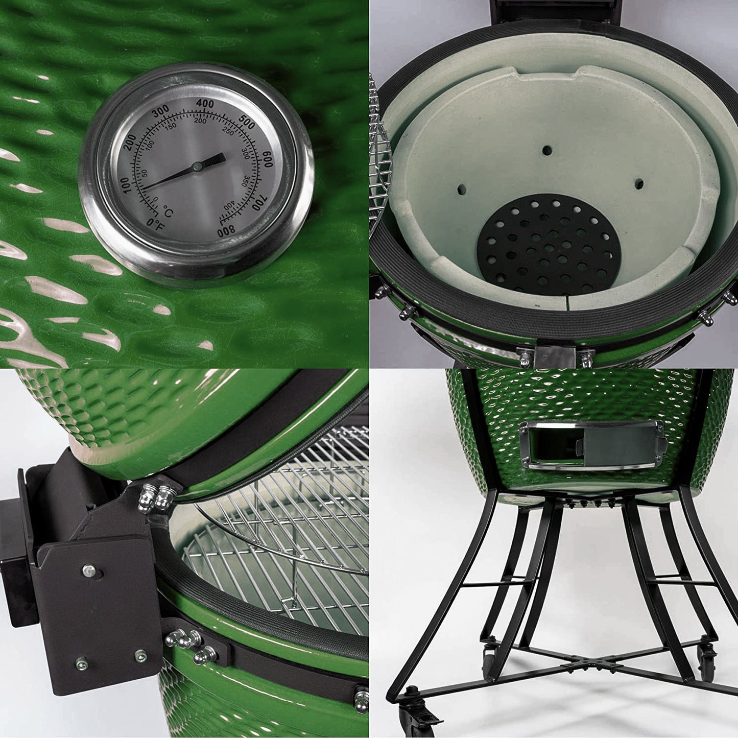 24inch Barbecue Charcoal Grill, Ceramic Kamado Grill with Side Table, Suitable for Camping and Picnic, GREEN