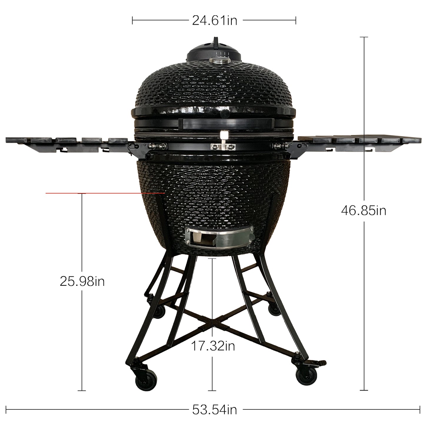 24inch Barbecue Charcoal Grill, Ceramic Kamado Grill with Side Table, Suitable for Camping and Picnic,Black