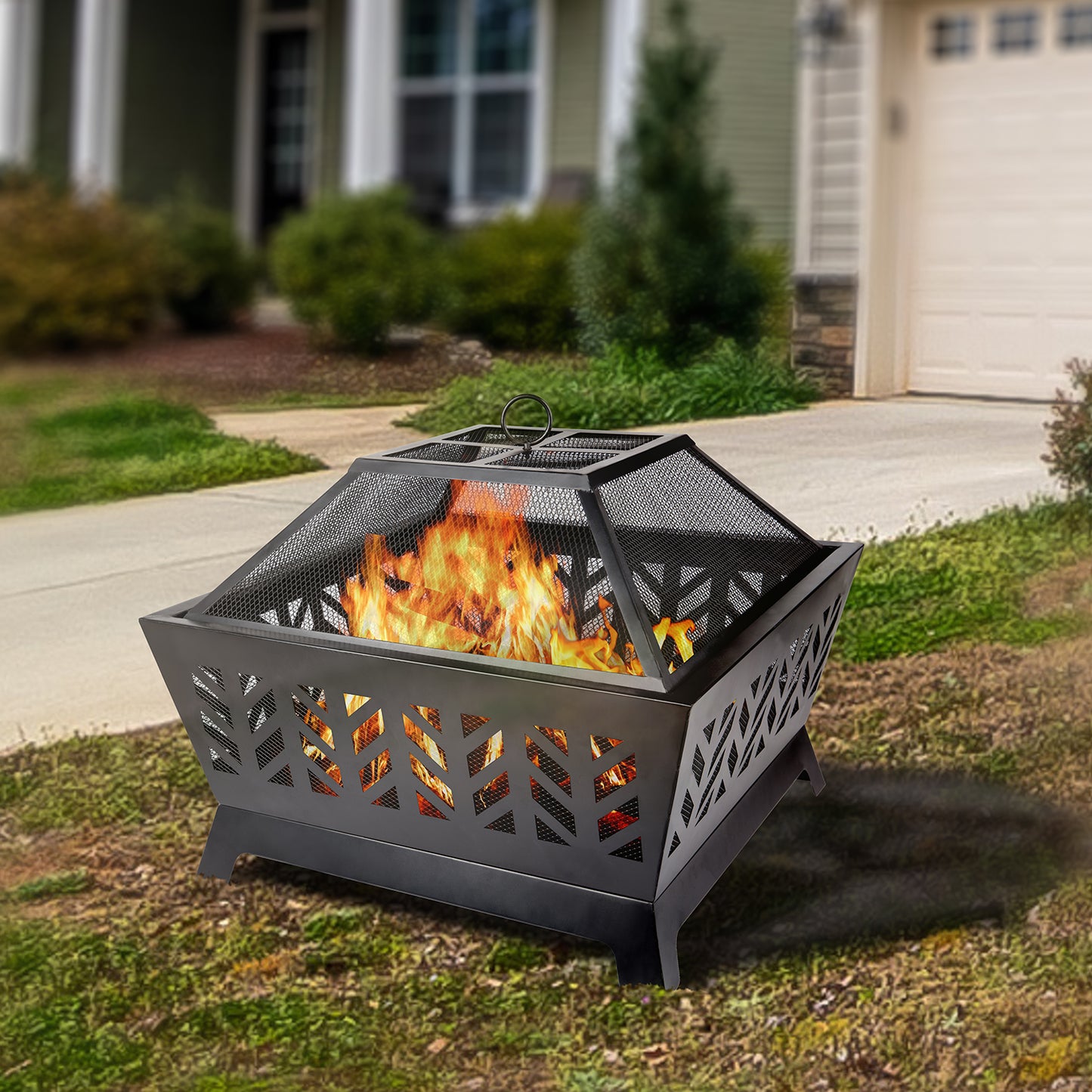 AJ Enjoy Wood burning fire pit in steel structure