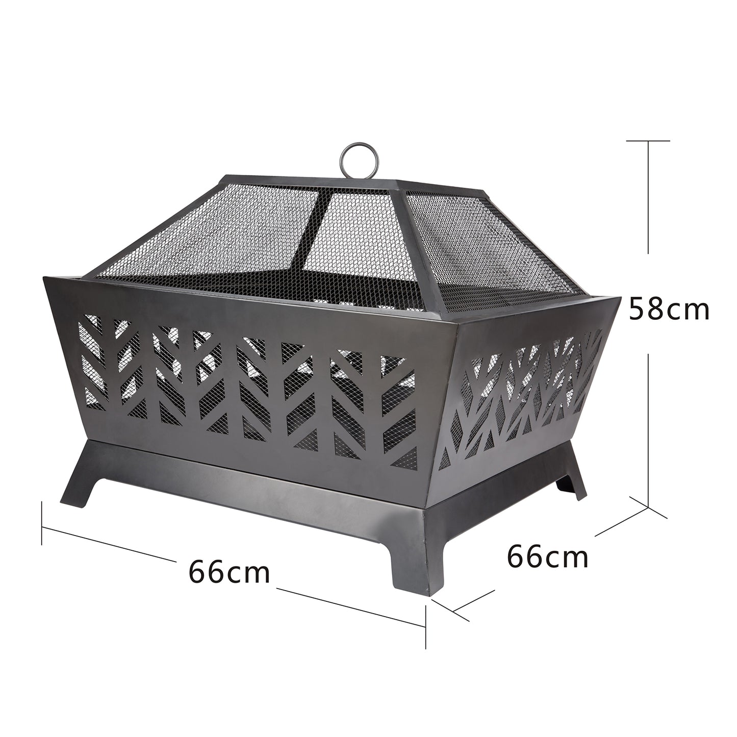 Wood burning fire pit in steel structure