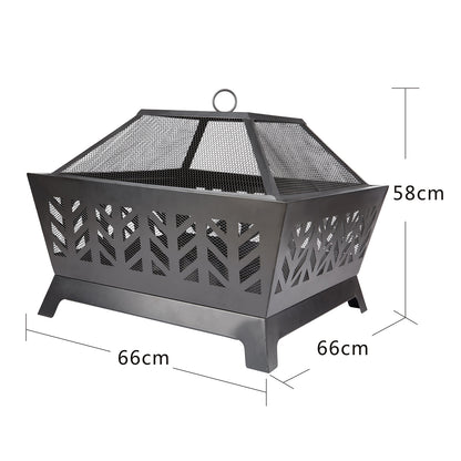 Wood burning fire pit in steel structure