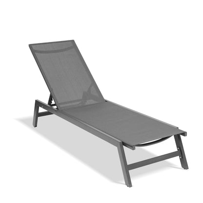 Outdoor Chaise Lounge Chair, Five-Position Adjustable Aluminum Recliner, All Weather for Patio,Beach,Yard, Pool(Grey Frame/Dark Grey Fabric)