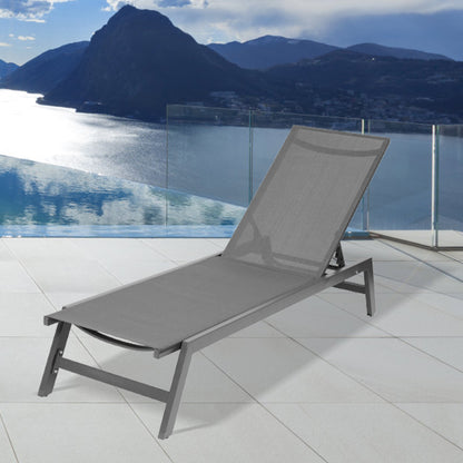 Outdoor Chaise Lounge Chair, Five-Position Adjustable Aluminum Recliner, All Weather for Patio,Beach,Yard, Pool(Grey Frame/Dark Grey Fabric)