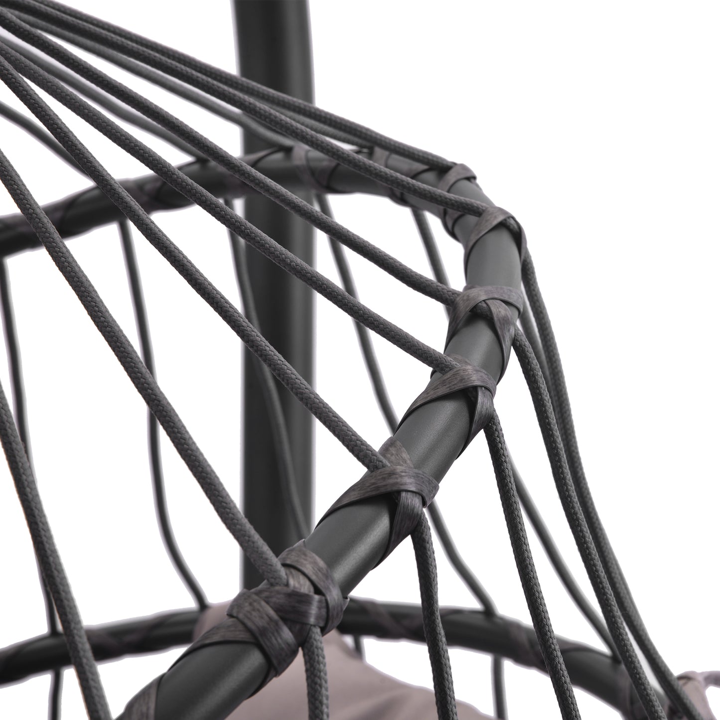 Hammock chair with stand, dark grey cushion, PE wicker rattan, aluminum frame