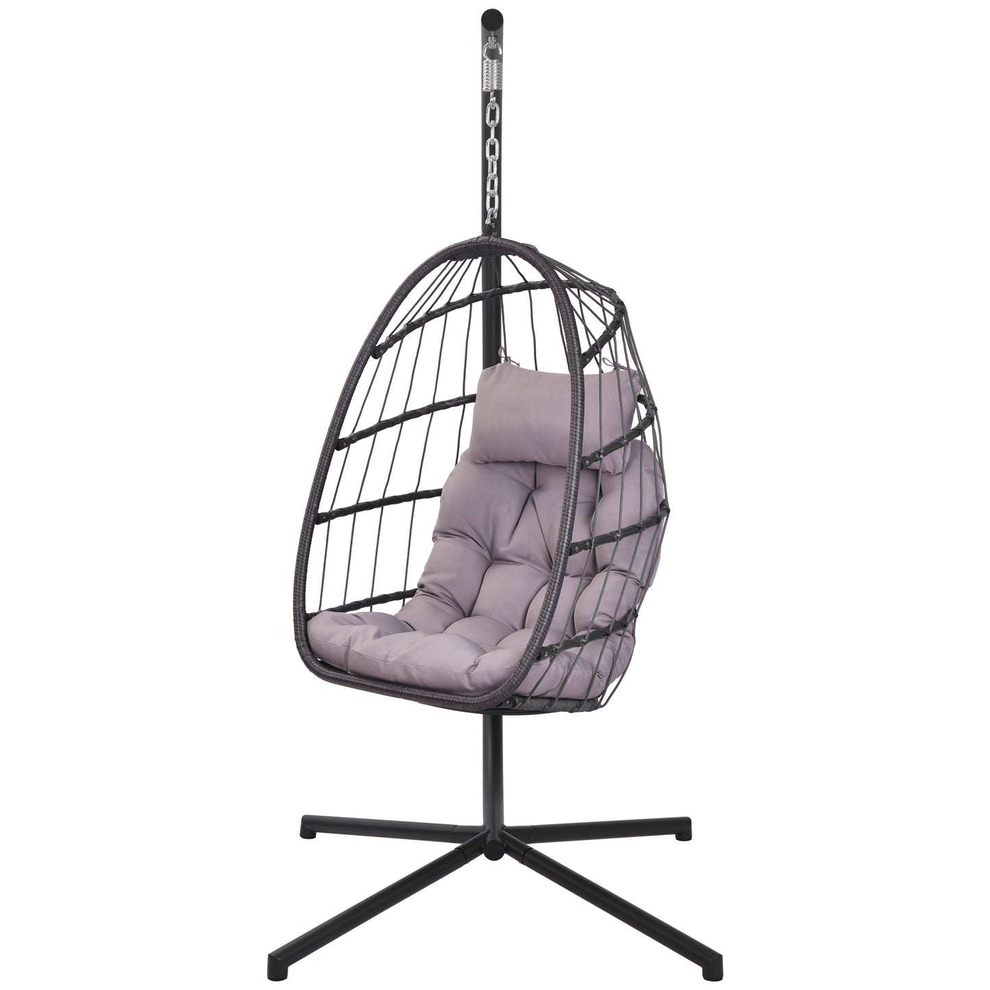 Hammock chair with stand, dark grey cushion, PE wicker rattan, aluminum frame