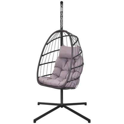 Hammock chair with stand, dark grey cushion, PE wicker rattan, aluminum frame