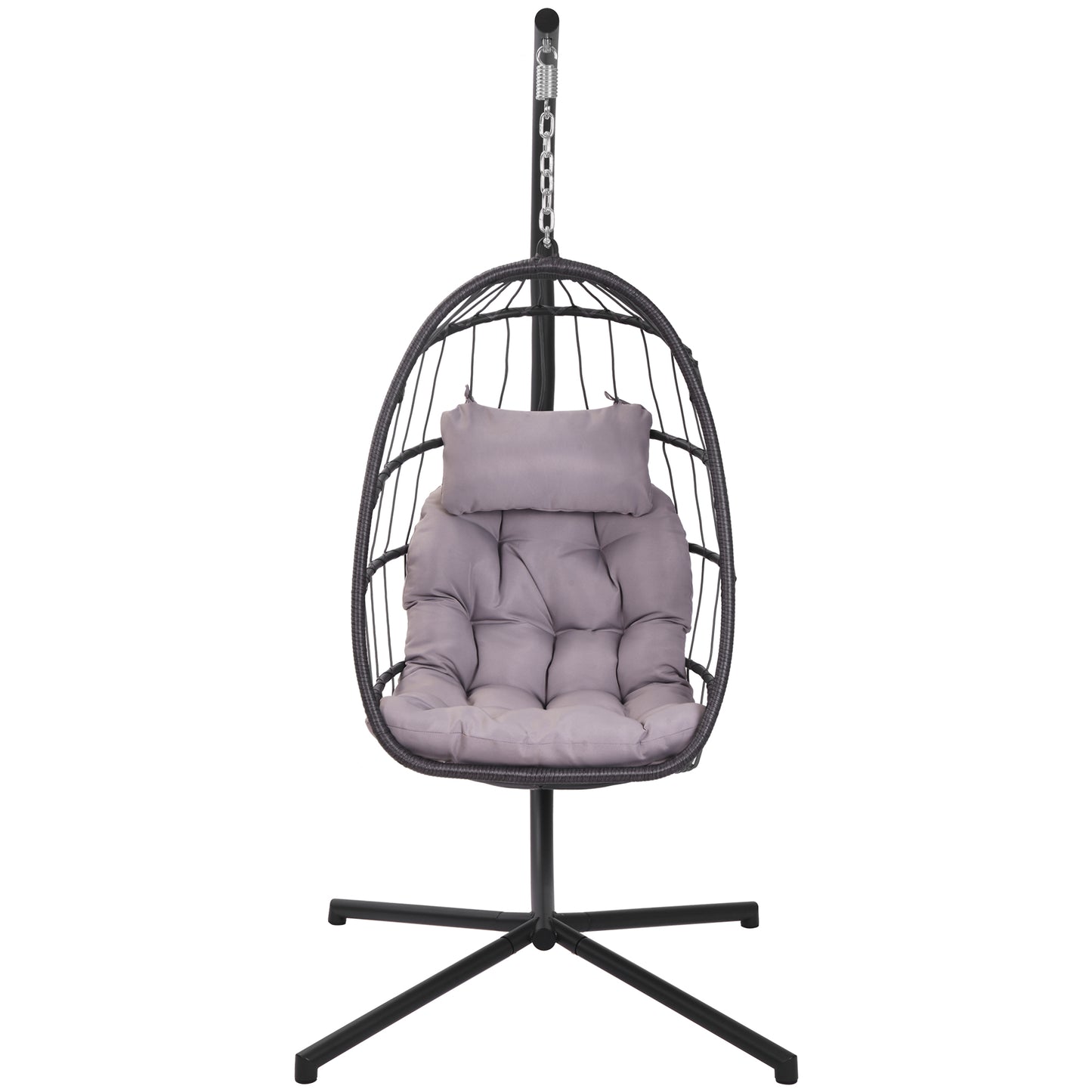 Hammock chair with stand, dark grey cushion, PE wicker rattan, aluminum frame