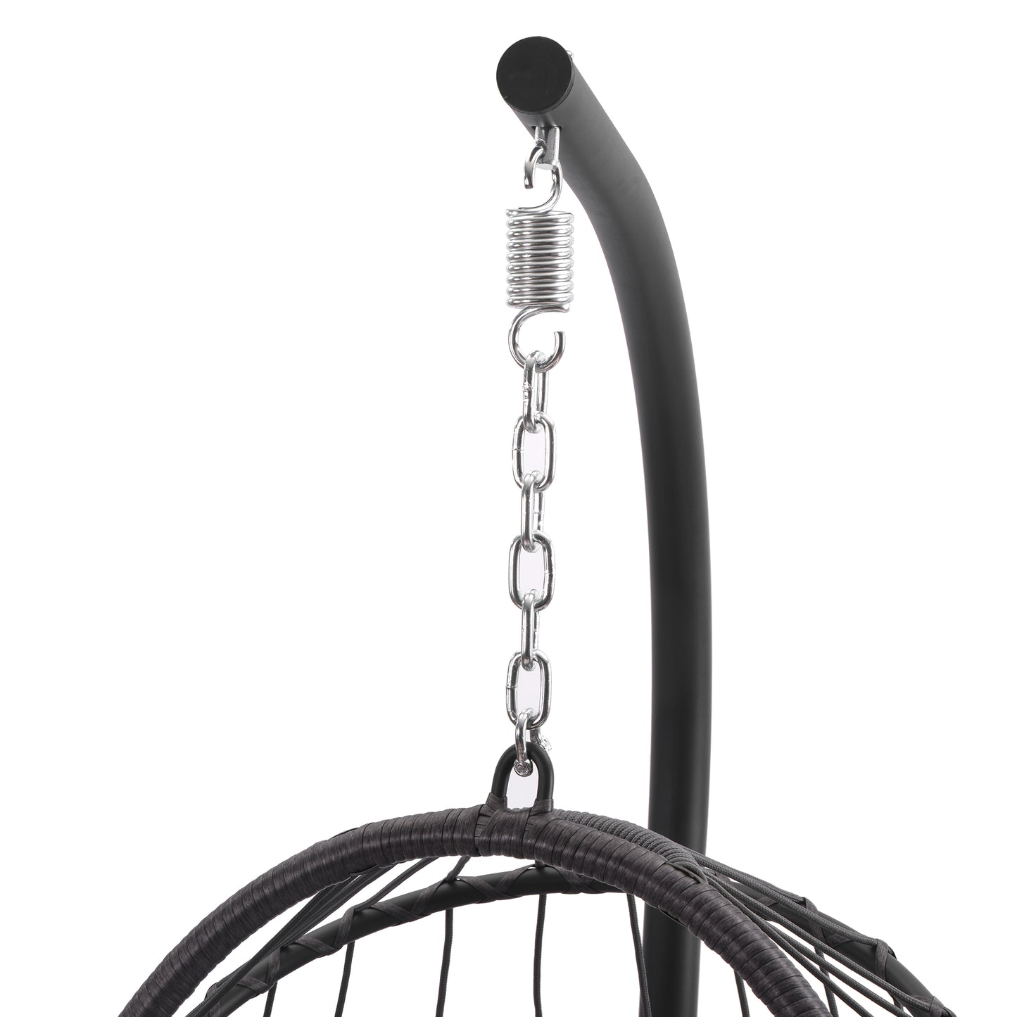 Hammock chair with stand, dark grey cushion, PE wicker rattan, aluminum frame
