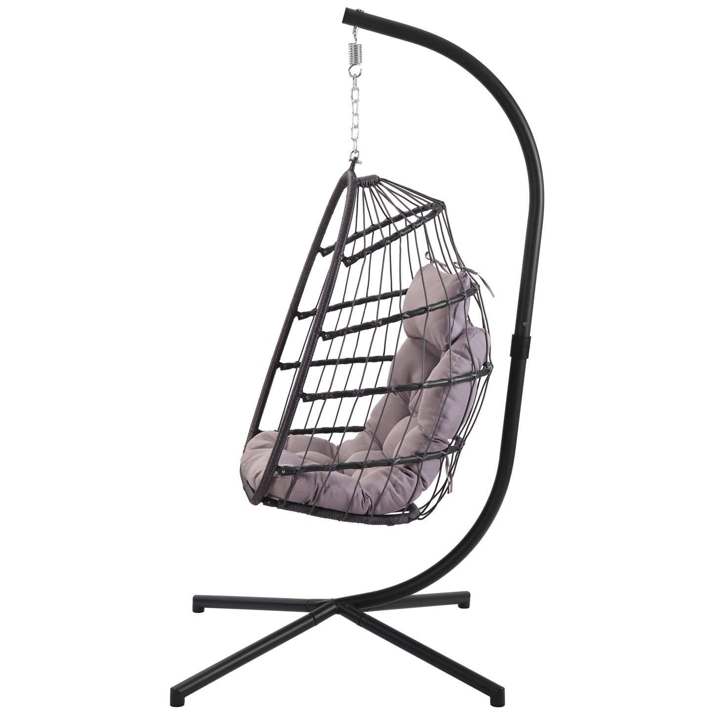 Hammock chair with stand, dark grey cushion, PE wicker rattan, aluminum frame